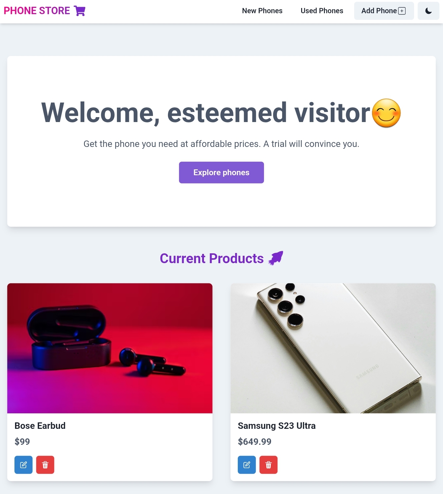 Phone Store mobile view